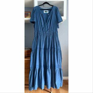 Maeve by Anthropologie Maxi Dress Somerset Chambray Tiered Smocked Boho